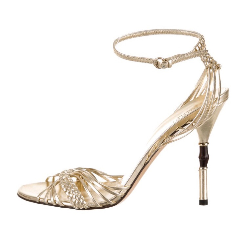 GUCCI Gold Braided Heels Sandals